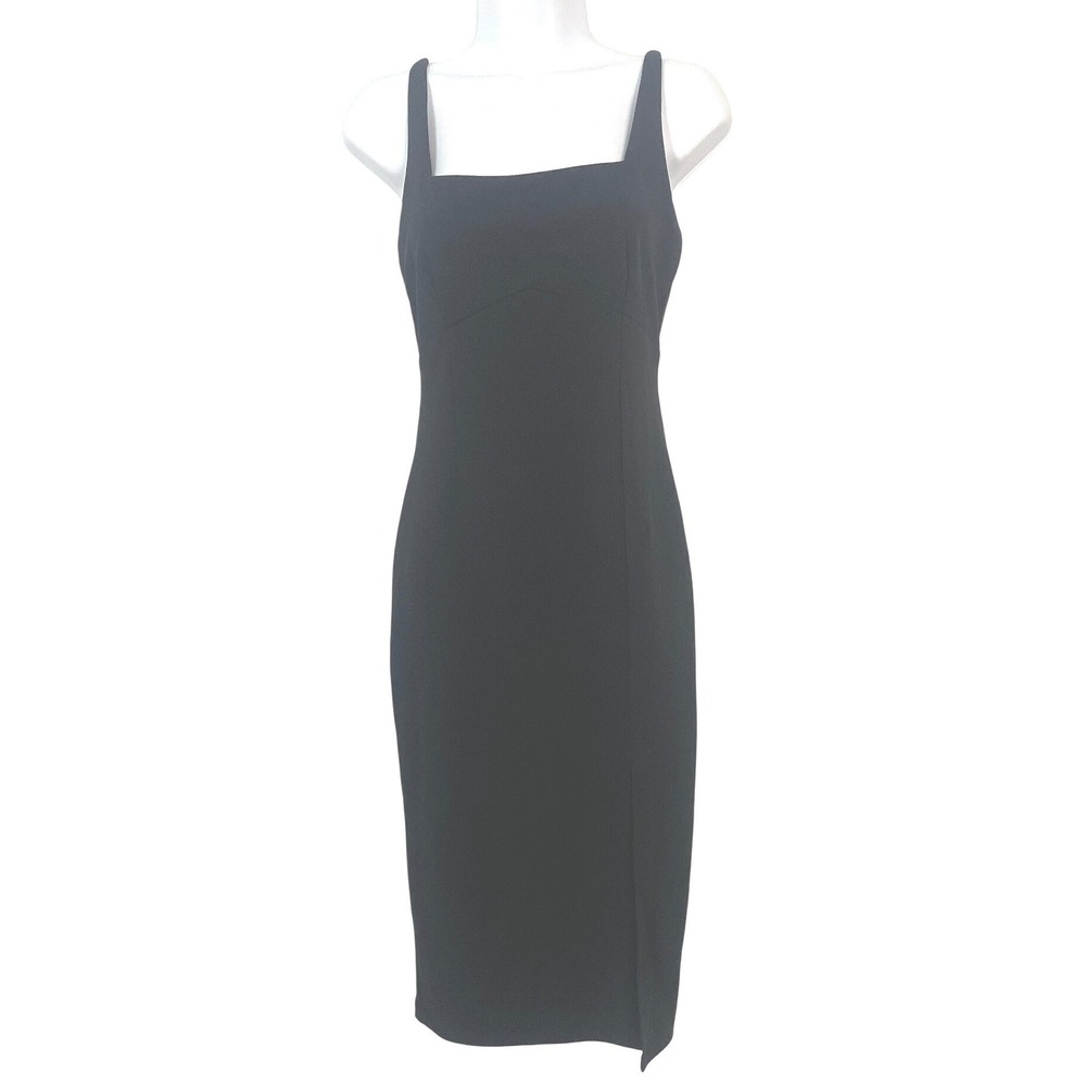 Hello Molly Womens Midi Dress Square Neck Slit Bodyconβ 6 Black Cocktail LBD